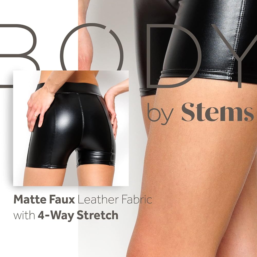 breath ショーツ　FAUX leather Mサイズ Body By Stems Faux Leather Shorts - High-Waisted Black Patent